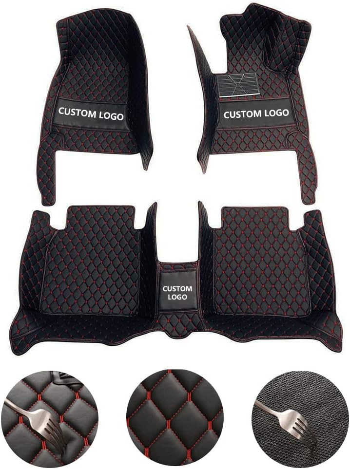 Custom All-Weather Protection Leather Car Floor Mats for Cars Sedan SUV Sports Car Waterproof Floor Mat (Black+red)