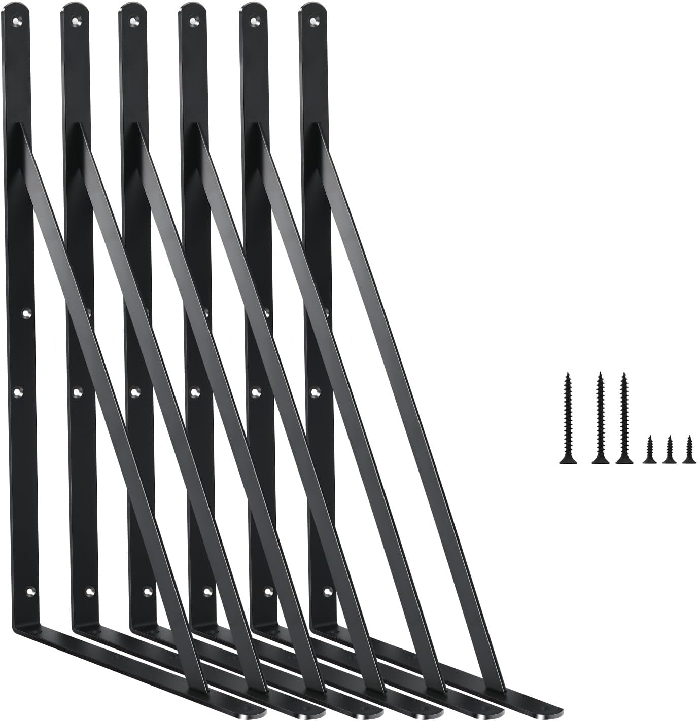6 Pack L14 x H 10" Black Heavy Duty Shelf Brackets with Screws Metal Shelf Brackets Shelf Support Angle Brackets for Shelves L Brackets Heavy Duty Floating Shelf