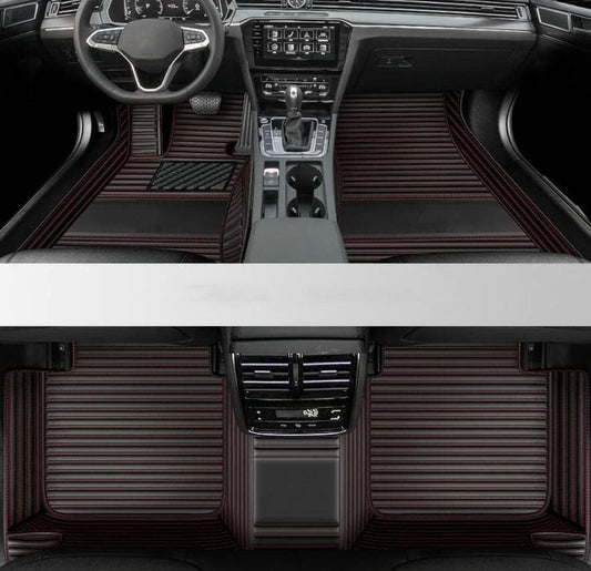 Custom All-Weather Protection Leather Car Floor Mats for Cars Sedan SUV Sports Car Waterproof Floor Mat (3D Black red)