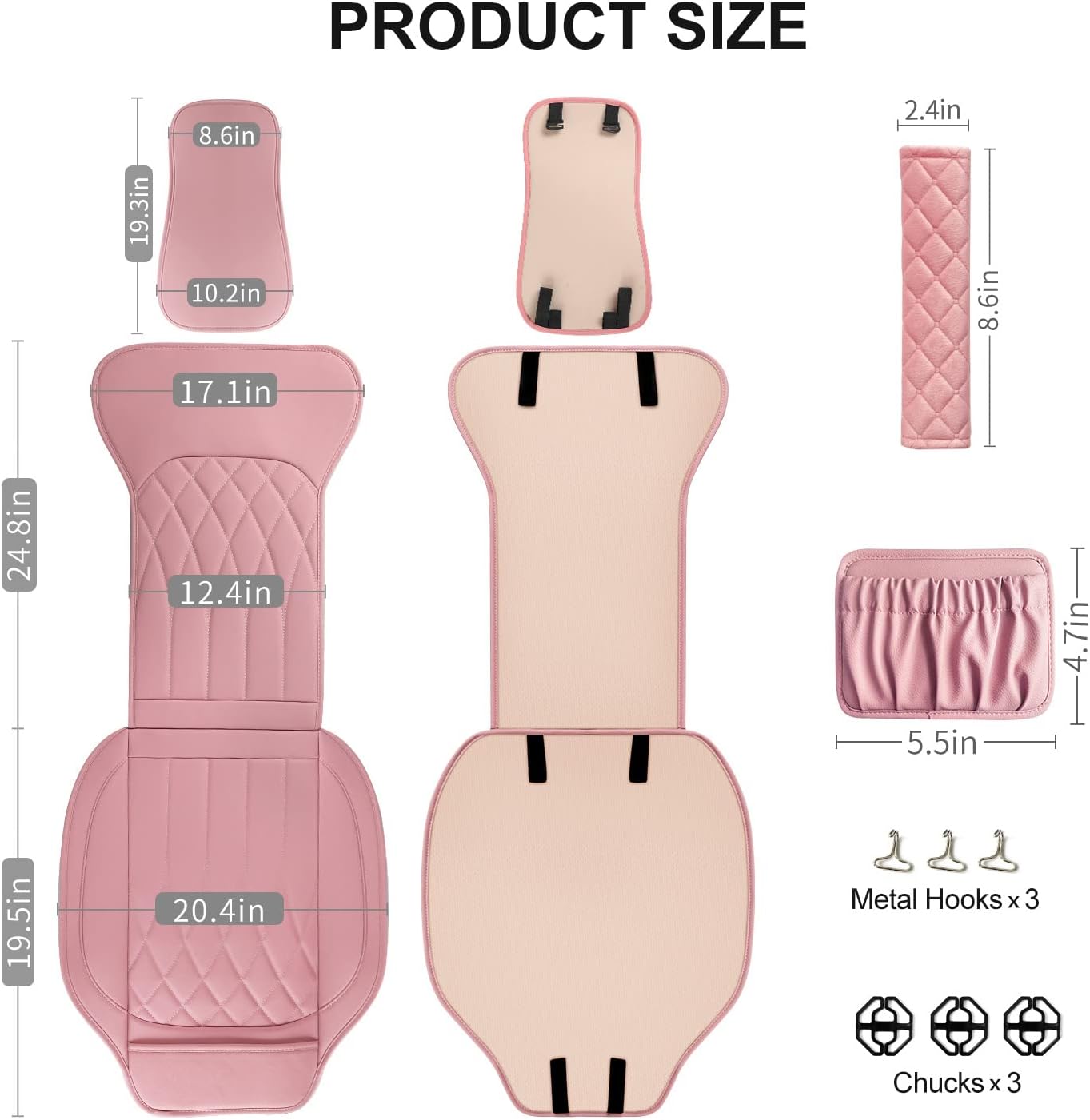 1 Pack Leather Front Car Seat Cover, Universal Sideless Car Seat Protector with Storage Pocket and Seat Belt Pad, Waterproof Automotive Seat Cover Cars Trucks SUV(Pink)