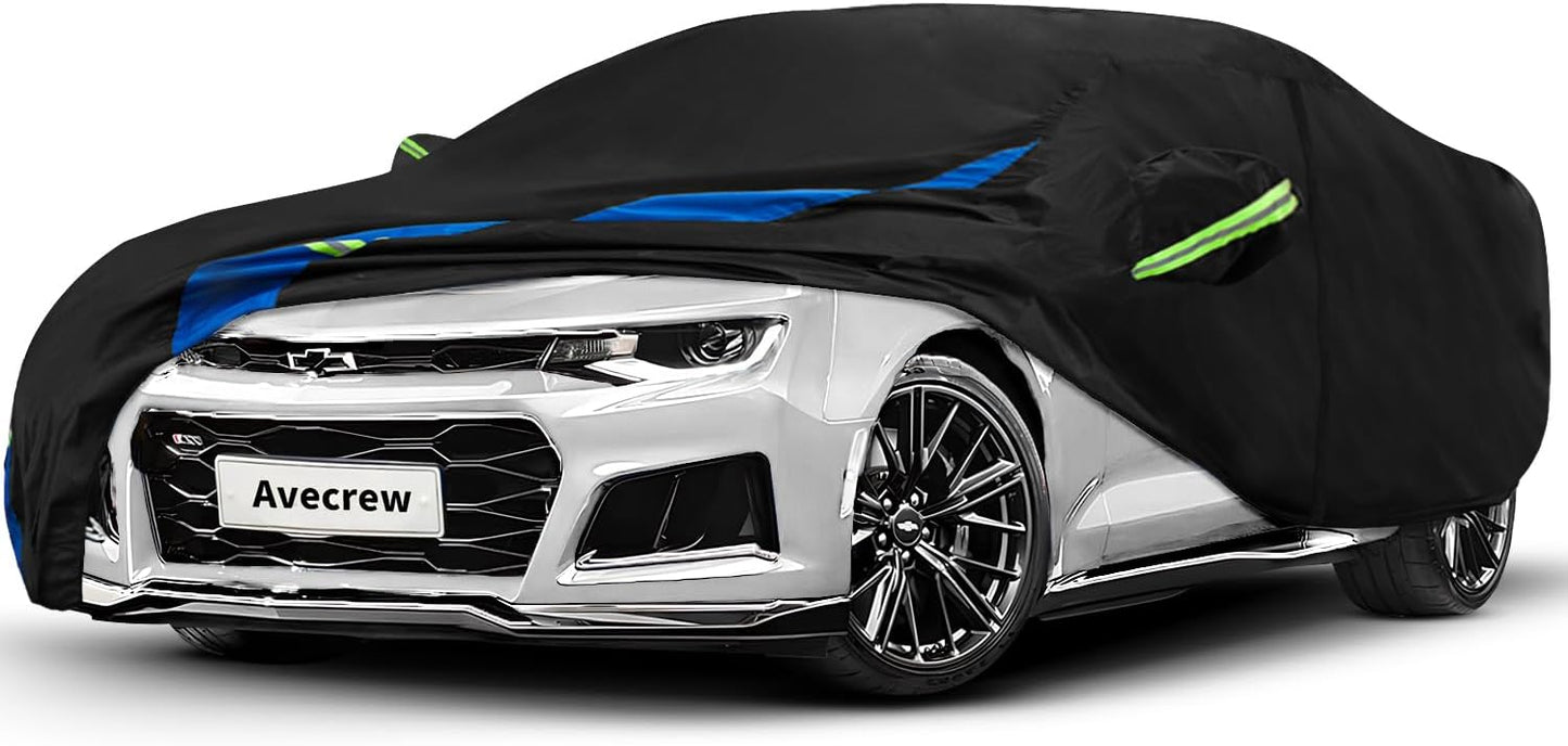 Avecrew Car Cover Custom Fit for Camaro, Waterproof All Weather Full Exterior Cover Rain Snow UV Protection Cover with Side Door Zipper Design