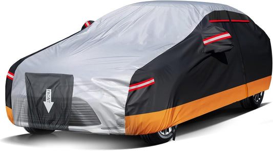 NEVERLAND Car Cover - Car Cover Waterproof All Weather Snowproof UV Protection Windproof Full Car Covers with Side Door Zipper,Reflective Strips,Storage Bag Full Exterior Covers for Sedan L(177"-183")