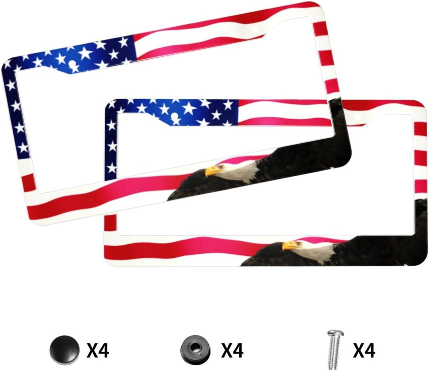 American Flag License Plate Frame American Flag License Plate Holder American Flag Eagle License Plate Frame Covers US Car Tag Frame Stainless Aluminum 2 Pack 2 Holes Decorative 2 Pcs Set for Men