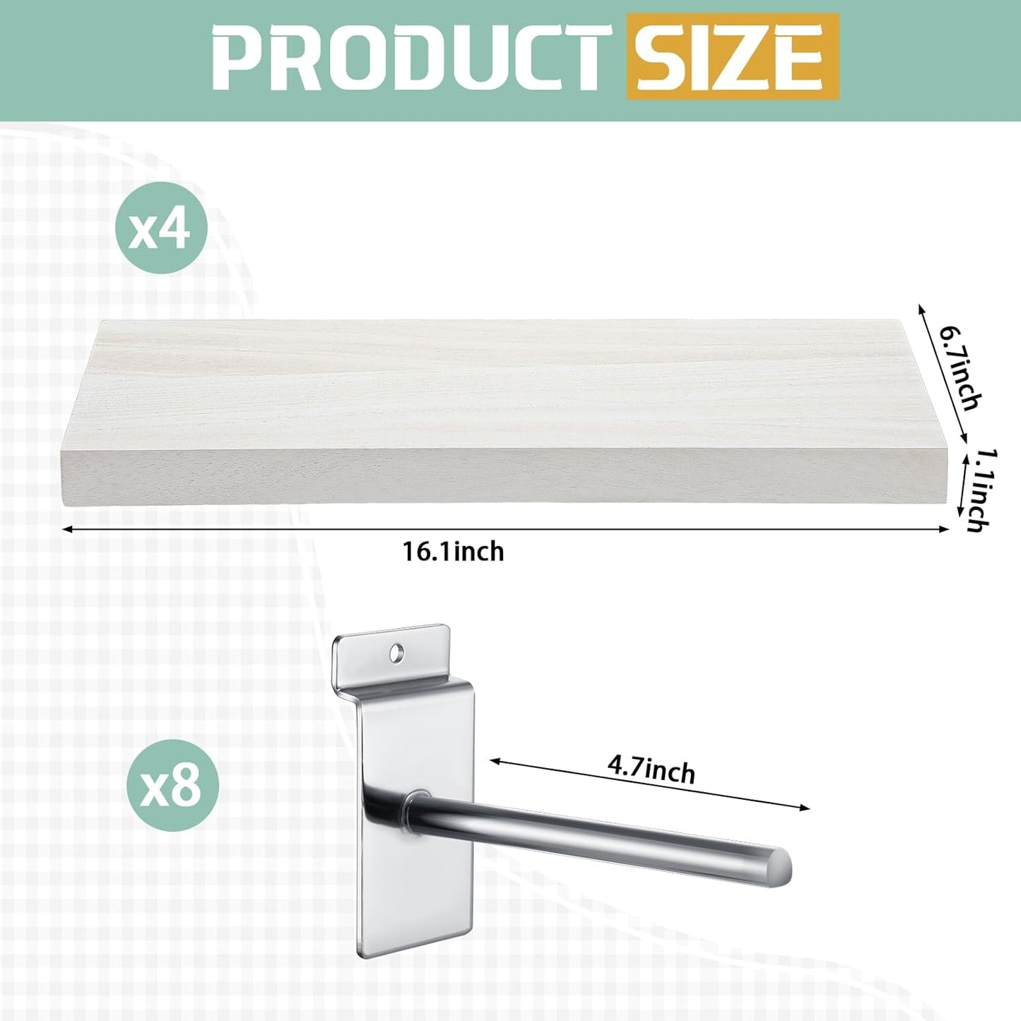 4 Pack Wooden Slatwall Shelf, 16.1" D x 6.7" W x 1.1" H Slatwall Shelves with Metal Hooks Organizer Set Mounted Accessories for Garage Home Workshop Workbench