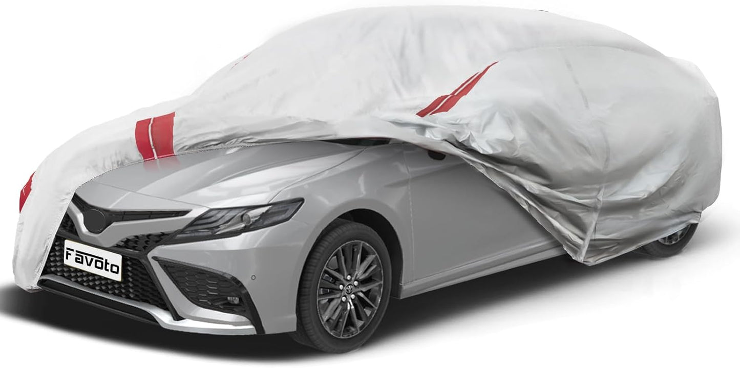 Favoto Sedan Car Cover Waterproof - Custom Fit for Toyota Camry (1996-2014) All Weather for Automobiles Outdoor with Reflective Stripe Snow Sun Dust UV Protection Full Exterior Cover
