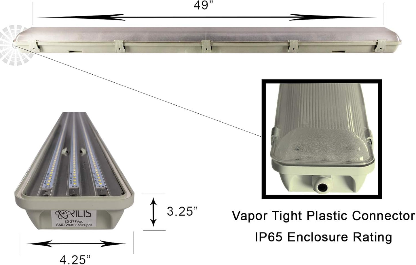 4 FT 6500K 72W LED Vapor Tight Lights | Commercial Indoor/Outdoor Hardwired IP65 Waterproof Fixtures | 8000 Lumens | Detachable LED Strips (4-Pack)