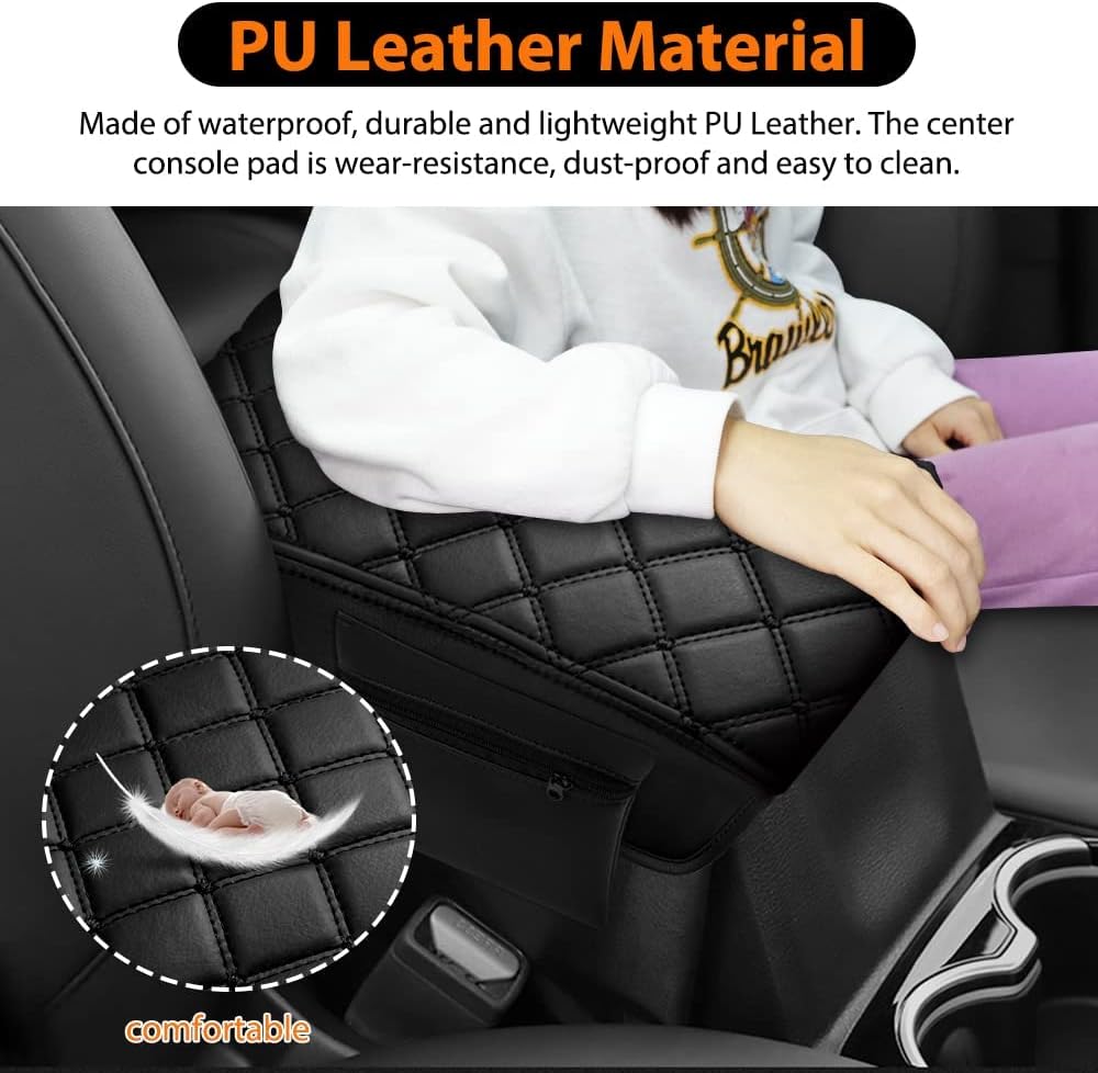 Autorder Center Console Cover for 2011-2019 2020 2021 Jeep Grand Cherokee Accessories Armrest Cover Anti-Scratch Middle Console Pad Leather Armrest Protector