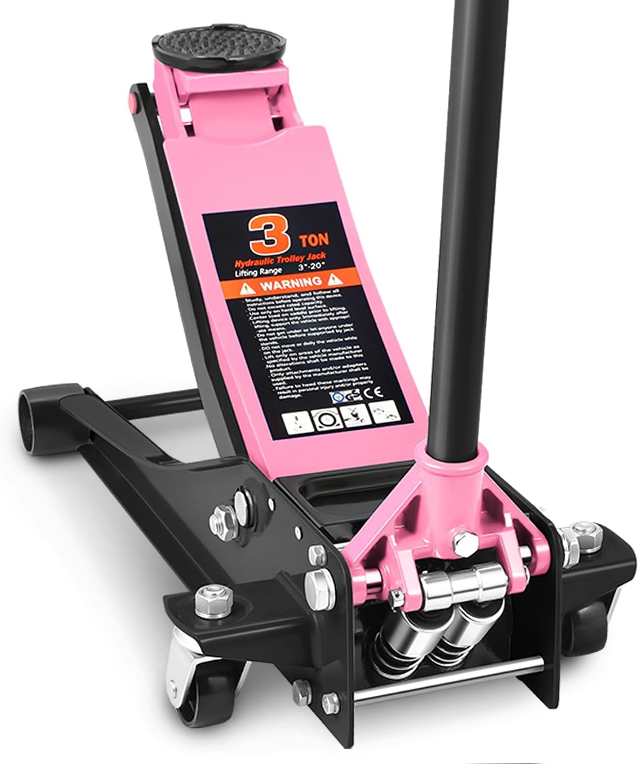 DNA MOTORING Low Profile Hydraulic Trolley Service/Floor Jack, 3 Ton (6000 lbs) Capacity, Lifting Range 3"-20", Pink, TOOLS-00475-PK