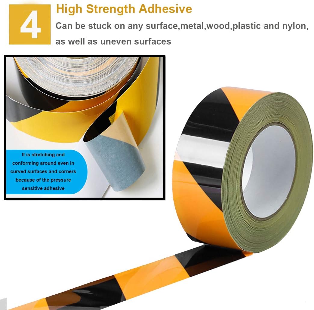 Waterproof Reflective Safety Tape Roll 2"X150' Yellow Black Striped Floor Marking Tape Hazard Caution Warning Tape Auto Truck Self-adhesive Safety Sticker Strips for Wall Factory Trailer Vehicle