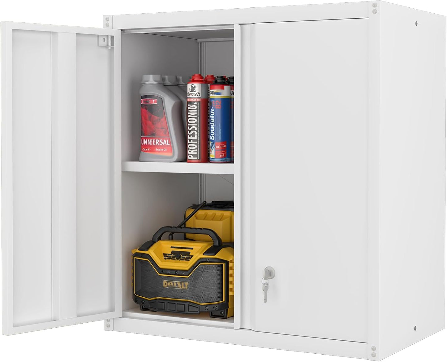 LUCYPAL Metal Wall Cabinet,Garage Storage Cabinets with Adjustable Shelves,Steel Locking Storage Cabinet with Doors for Home,Office,Kitchen,Warehouse,White