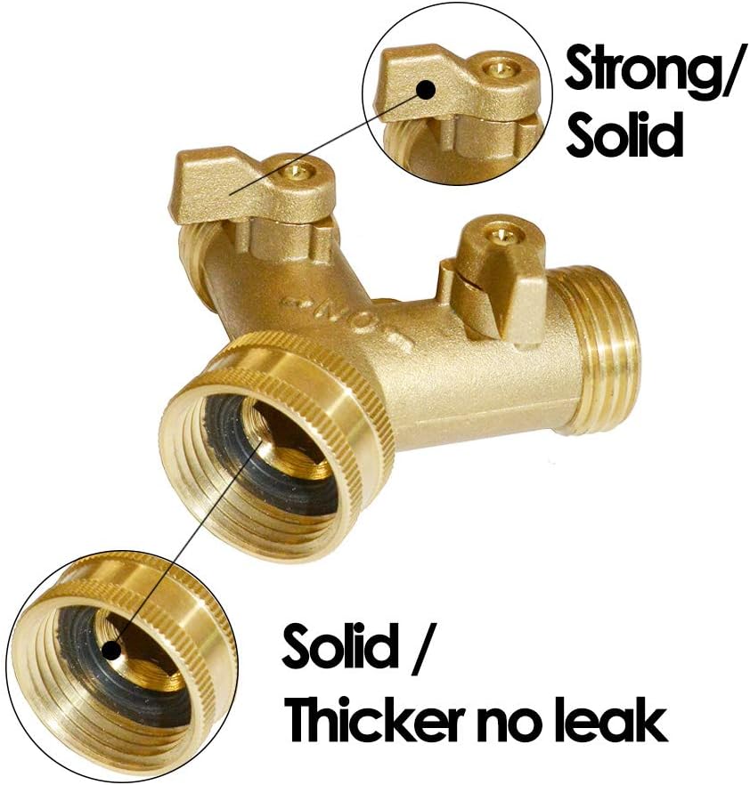 HQMPC Brass Garden Hose Y Valve Hose Splitter Water Garden Hose Adapter 2 Way 3/4" GHT Thread