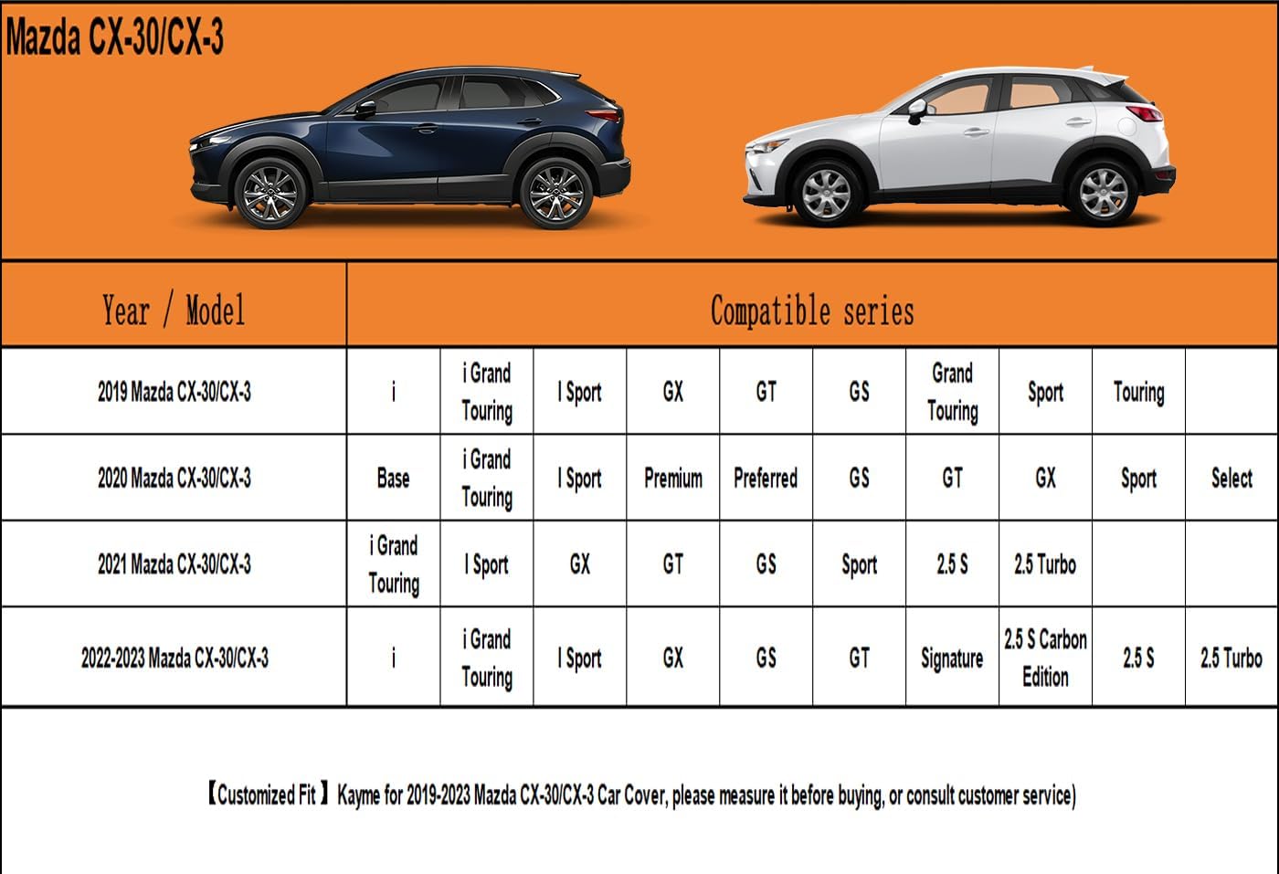 Kayme 7 Layers SUV Car Cover Custom Fit for Mazda CX-30 CX-3 CX 30 CX 3 (2019-2025) Waterproof All Weather for Automobiles, Outdoor Full Cover Rain Sun UV Protection.Black