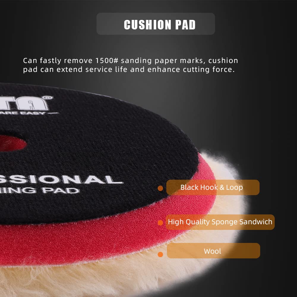SPTA Wool Polishing Pads, 2Pcs 3 Inch (76mm) Wool Cutting Pad, Yellow Wool Buffing and Polishing Pad Set, Wool Buffing Wheel for Medium Cut for 3 Inch Car Polisher Polishing, Buffing and Cutting