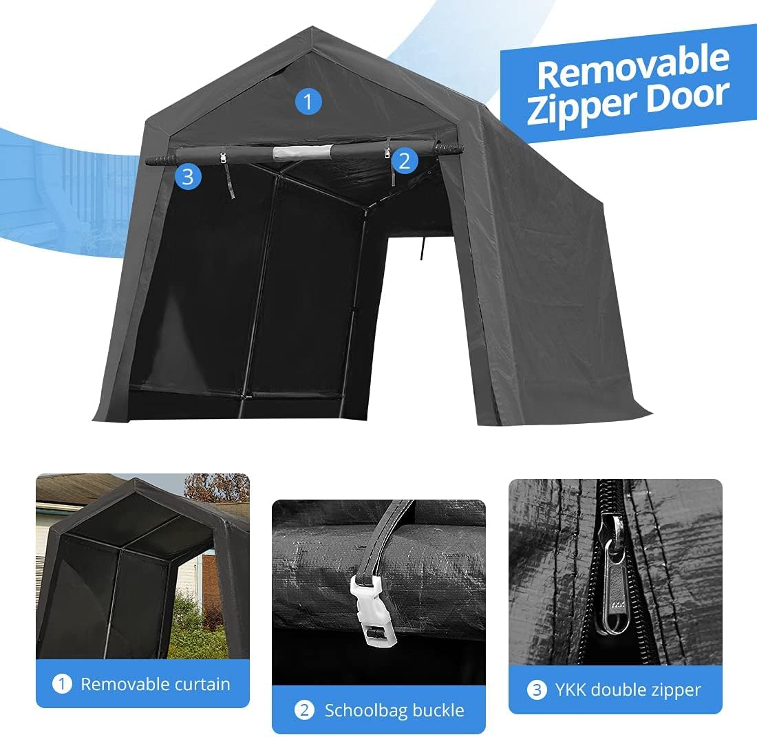 ADVANCE OUTDOOR 10x10 ft Heavy Duty Outdoor Patio Portable Canopy Storage Shelter Shed Carport with 2 Roll up Zipper Doors & Vents for Snowmobile Garden Tools, Gray