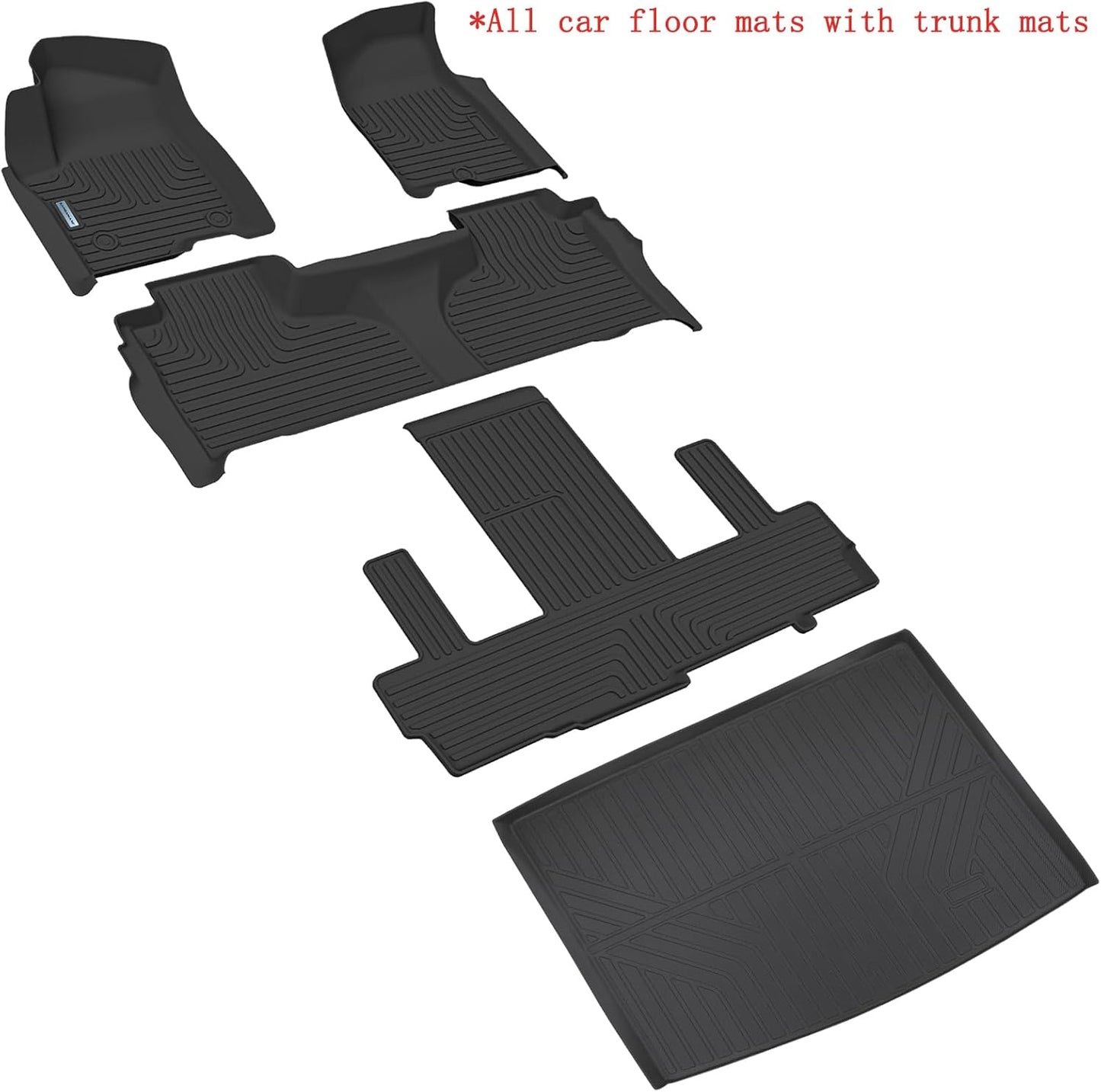 Floor Mats for 2021-2024 2025 Chevrolet Suburban 7 Seats (2nd Row Bucket Seats)（not fit 8 Seats）/ GMC Yukon XL(Only XL) & Trunk mat TPE Floor Liners & Cargo Liner for Chevy