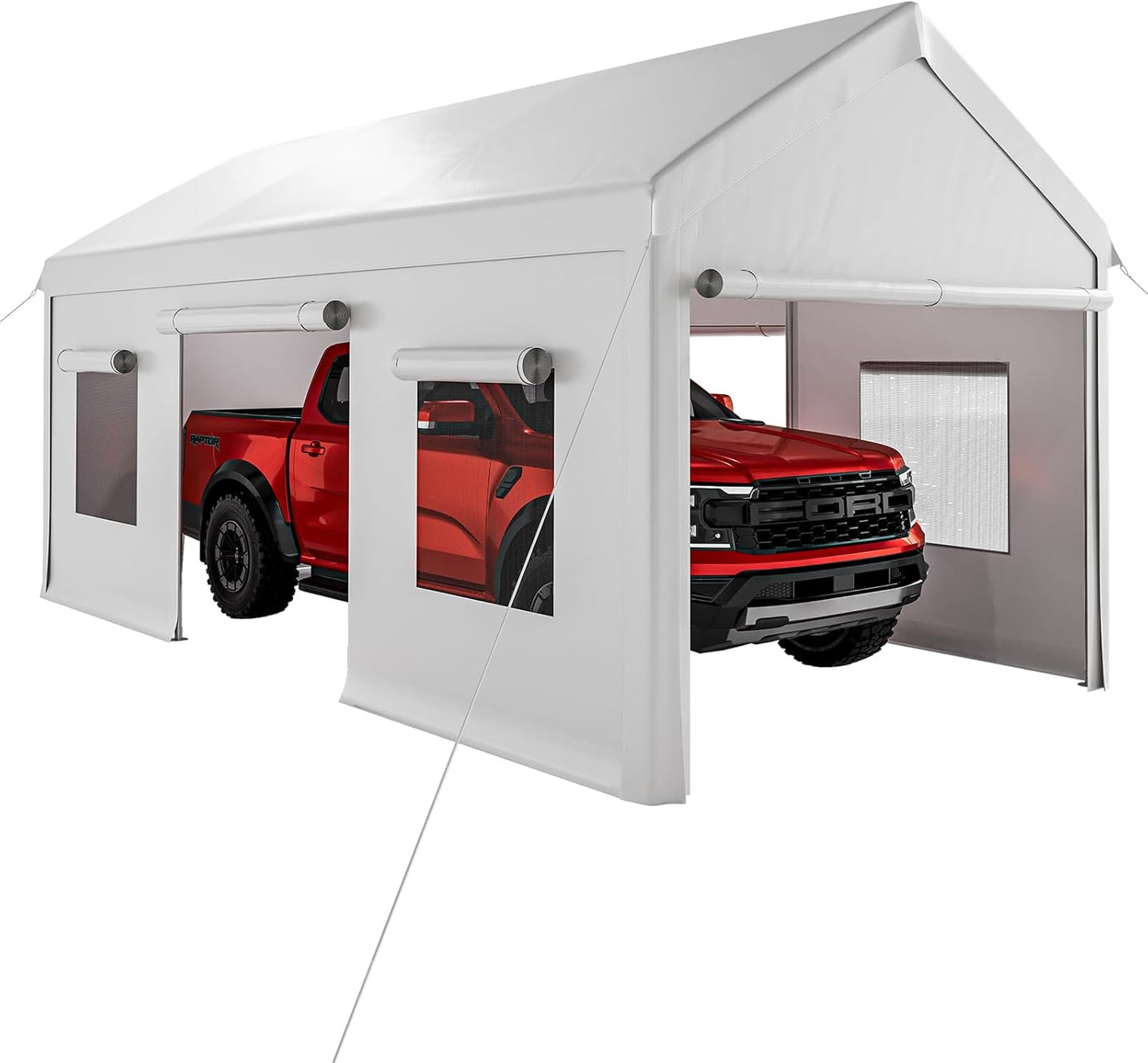 10 x 20FT Heavy Duty Carport with Roll-Up Windows, Portable Garage with Removable Sidewalls & Doors, Portable Car Tent Garage with Roll-Up Windows and All-Season Tarp, for Car, Truck,
