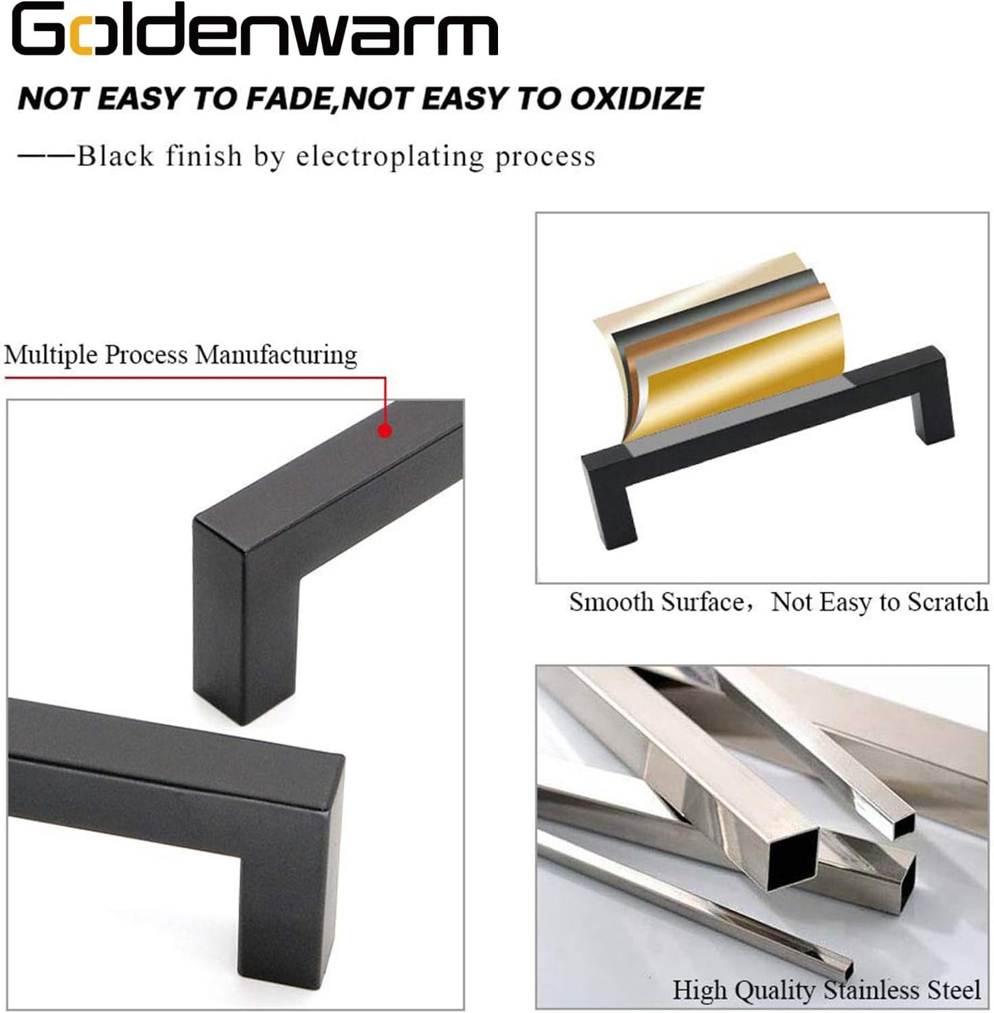 goldenwarm 10 Pack Black Cabinet Knobs T Bar - Kitchen Cabinet Handles Stainless Steel Cabinet Hardware Black Pulls for Bathroom Cabinets and Cupboard, 2in(50mm) Overall Length
