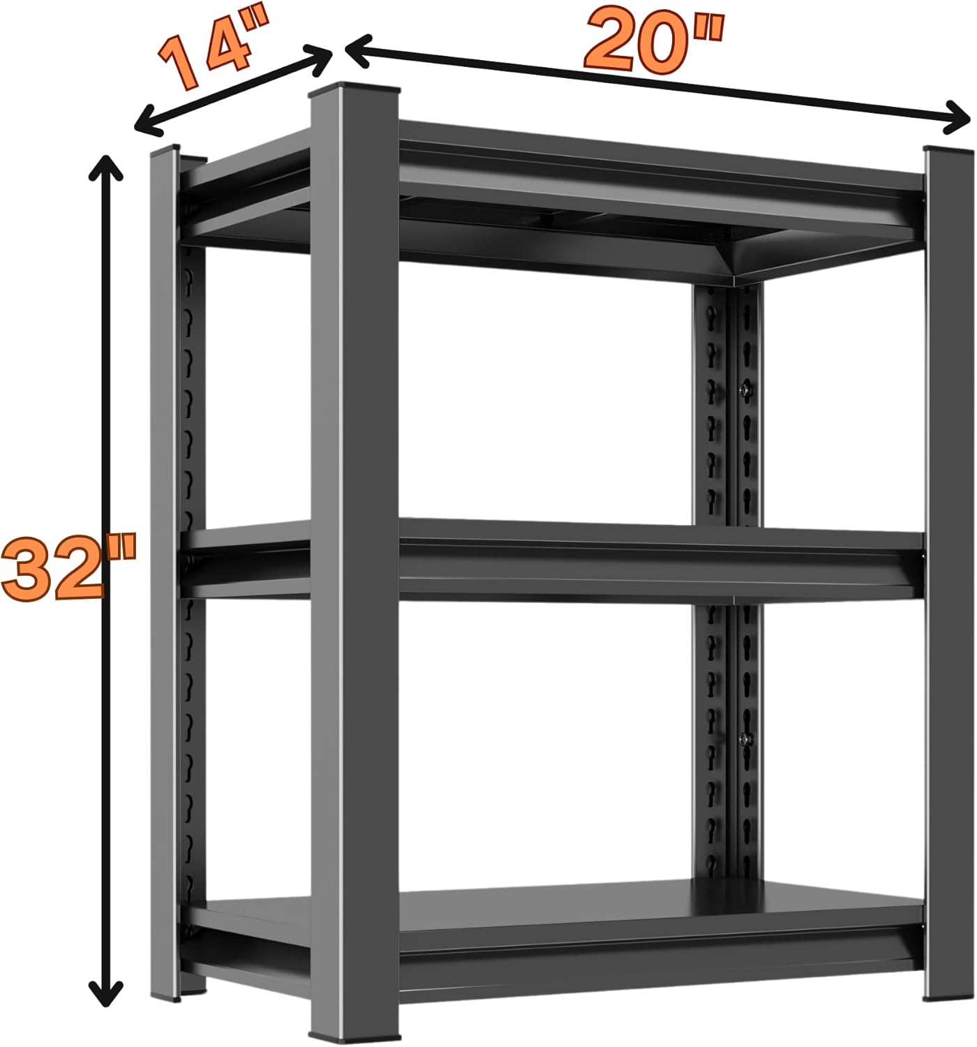 Garage Shelving Unit, 1200 lbs Load Capacity, Adjustable Garage Storage Shelves, Sturdy Steel Storage Shelf for Workshop, 3-Tier 32" H x 20" W x 14" D, Black