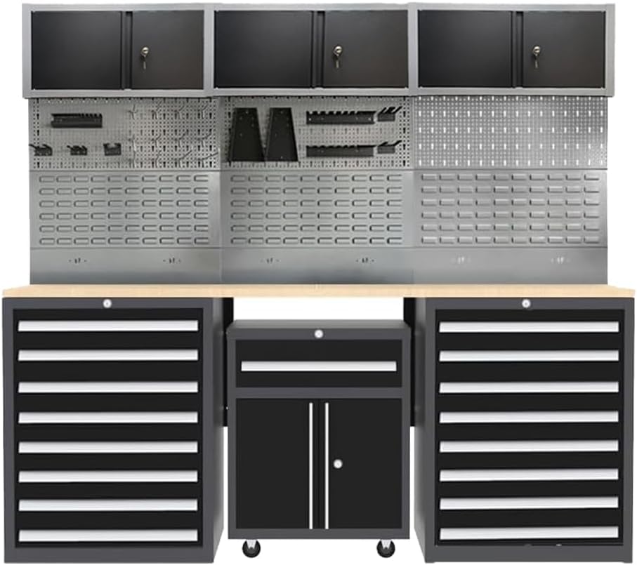 JZD Garage Tool Storage Cabinet System, Included Pegboard Back Panel, No Wall Mounting Needed, for Machine Shop Production Area