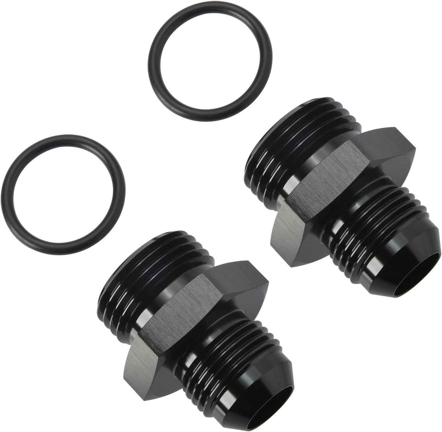 10AN Male Flare to 12AN ORB O-ring Boss Fuel Pump Rail Adapter Fitting Aluminum Black, Pack of 2
