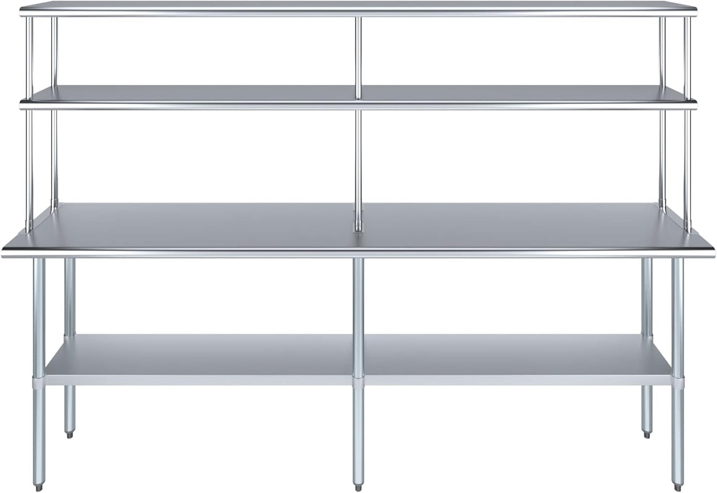 Amgood Stainless Steel Work Table Double Tier Overshelf | Metal Kitchen Prep Table & Shelving Combo (18" x 96" Work Table + 12" Overshelf)
