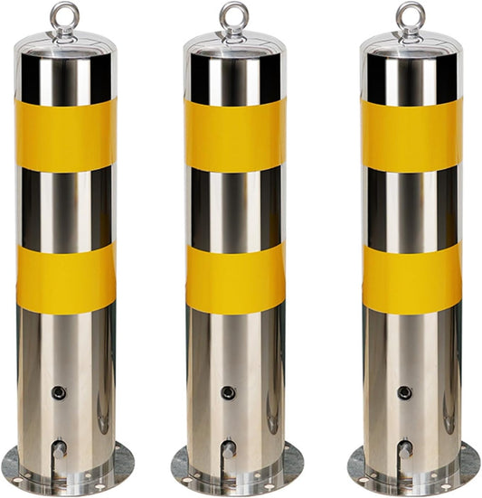Safety Barrier Bollard, Steel Car Parking Protection Posts, Caution Cones, Driveway Barrier, Parking Stopper for Garage, Perfect for Traffic-Sensitive Area(Yellow (3PCS))