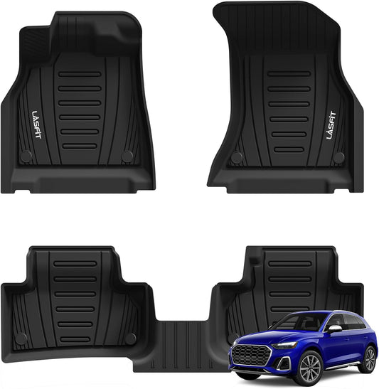 LASFIT Floor Mats Custom Fit for Audi Q5 SQ5 2018-2025(Include Q5/SQ5 Sportback 2021-2025), All-Weather Protection TPE 1st & 2nd Row Car Liners for Audi Accsessories, Odor-Less Easy to Clean, Black