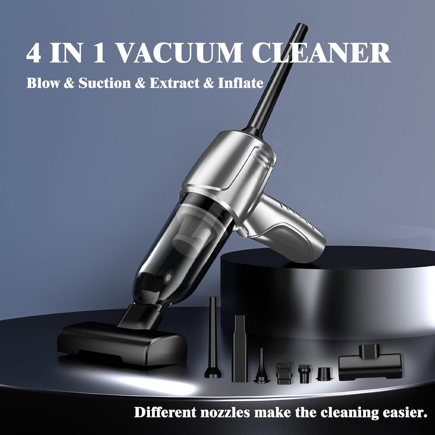 Car Vacuum Portable Cordless, 5 in 1 Handheld Vacuum Cleaner, Mini Vacuum Cleaner Rechargeable, 8000PA Powerful Compressed Air Duster & Air Blower for Cars,Home,Office,Pet Hair