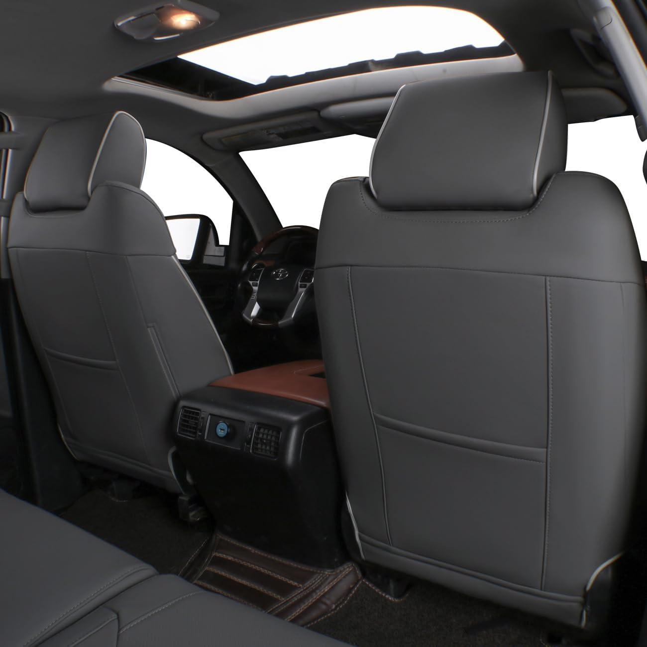 EKR Custom Fit Tacoma Rear Car Seat Covers for Select Toyota Tacoma 2016 2017 2018 2019 2020 2021 2022 2023 Double Cab/Crew Cab - Second Row Only,Leather (Black with Red Trim)