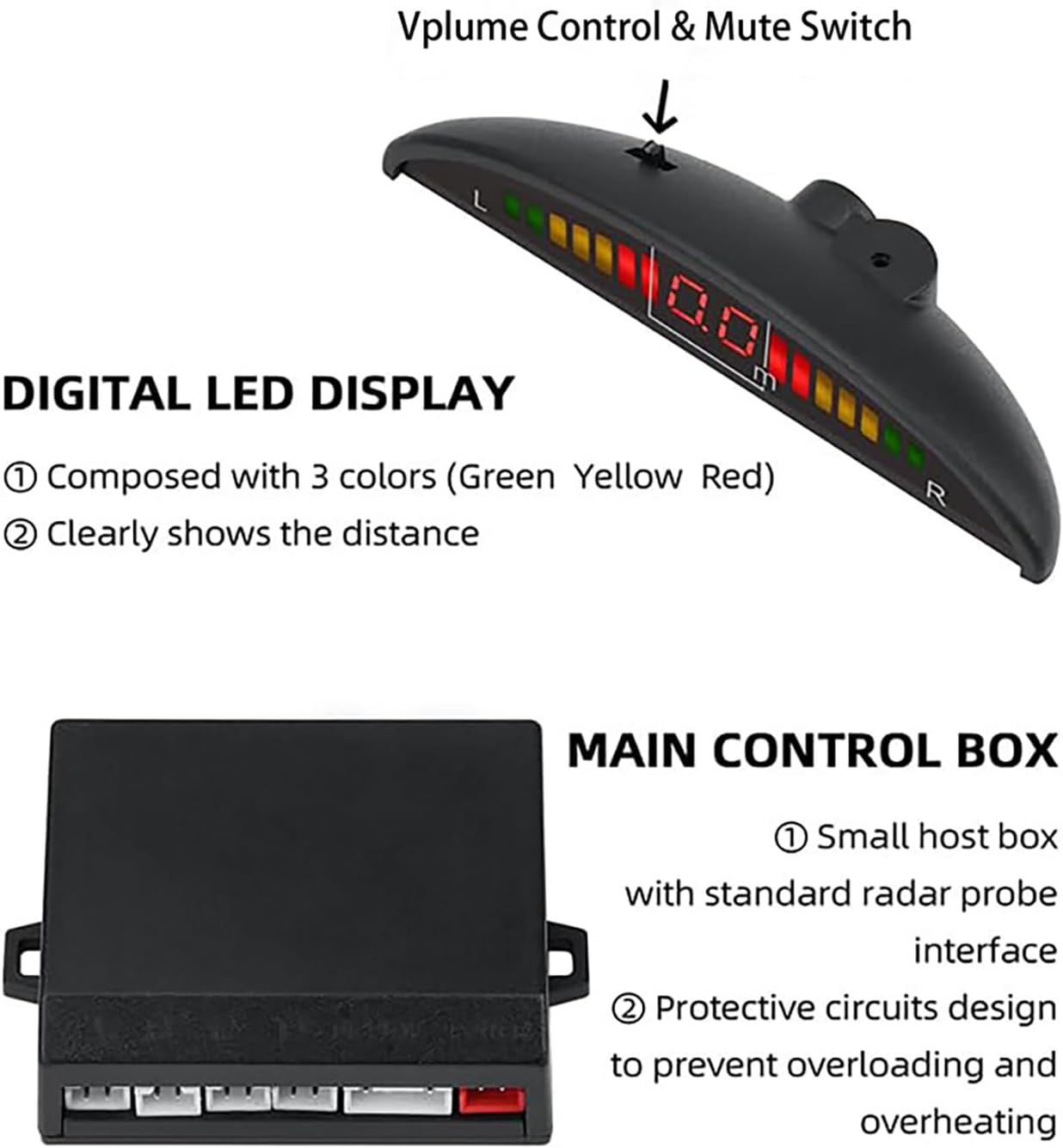 Parking Sensor Kit Backup Sensor Kit Reverse Sensor for Car 18 Color Options for Probes Adjustable Alarm Volume Professional Sensore de Reversa para Carro Safe Driving Assistant（Silver