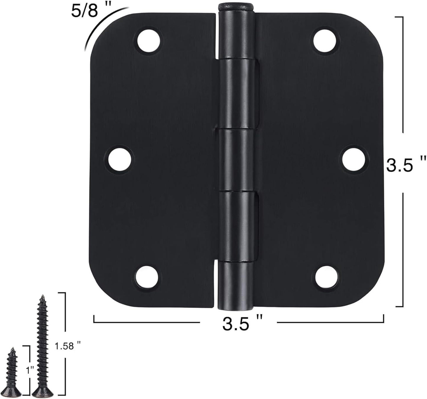 2 Pack Rounded Matte Black Door Hinges 3.5 Inch Interior Room Hardware 3 1/2" 5/8 Radius Apartment Cottage Flat Bungalow Mobile Home Skyscraper Indoor Hinge for Doors Use Renovate Bedroom Kitchen