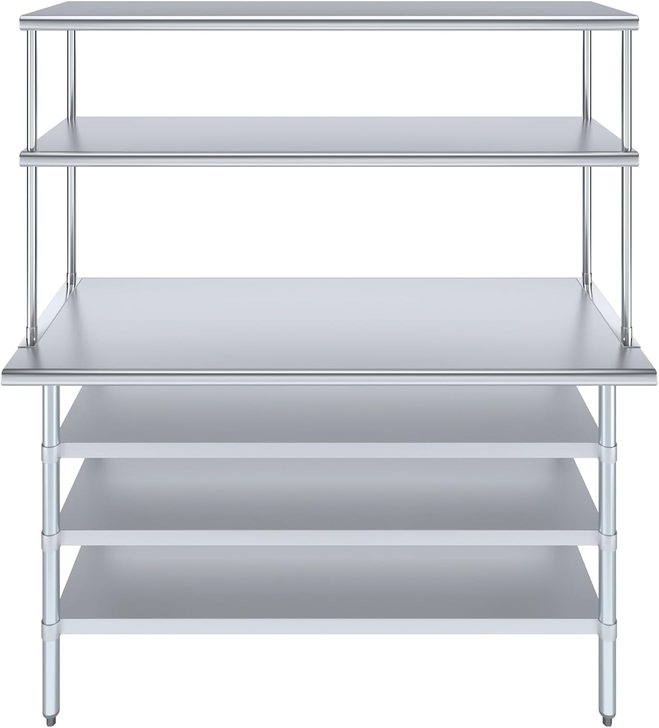 Amgood 24" x 60" Stainless Steel Work Table with 3 Shelves and 18" Wide Double Tier Overshelf | Metal Kitchen Prep Table & Shelving Combo | NSF