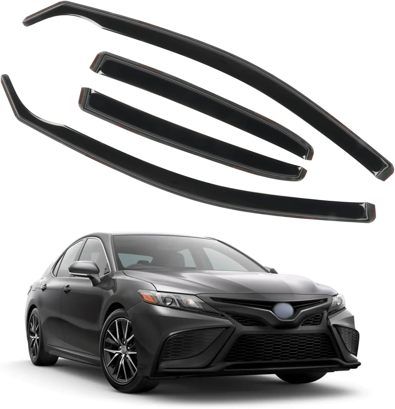 in-Channel Rain Guards for Toyota Camry 2018 2019 2020 2021 2022 2023 2024, Extra Durable Side Window Visors Deflectors, Smoke Tinted Vent Visors Shade Shield for Car Window
