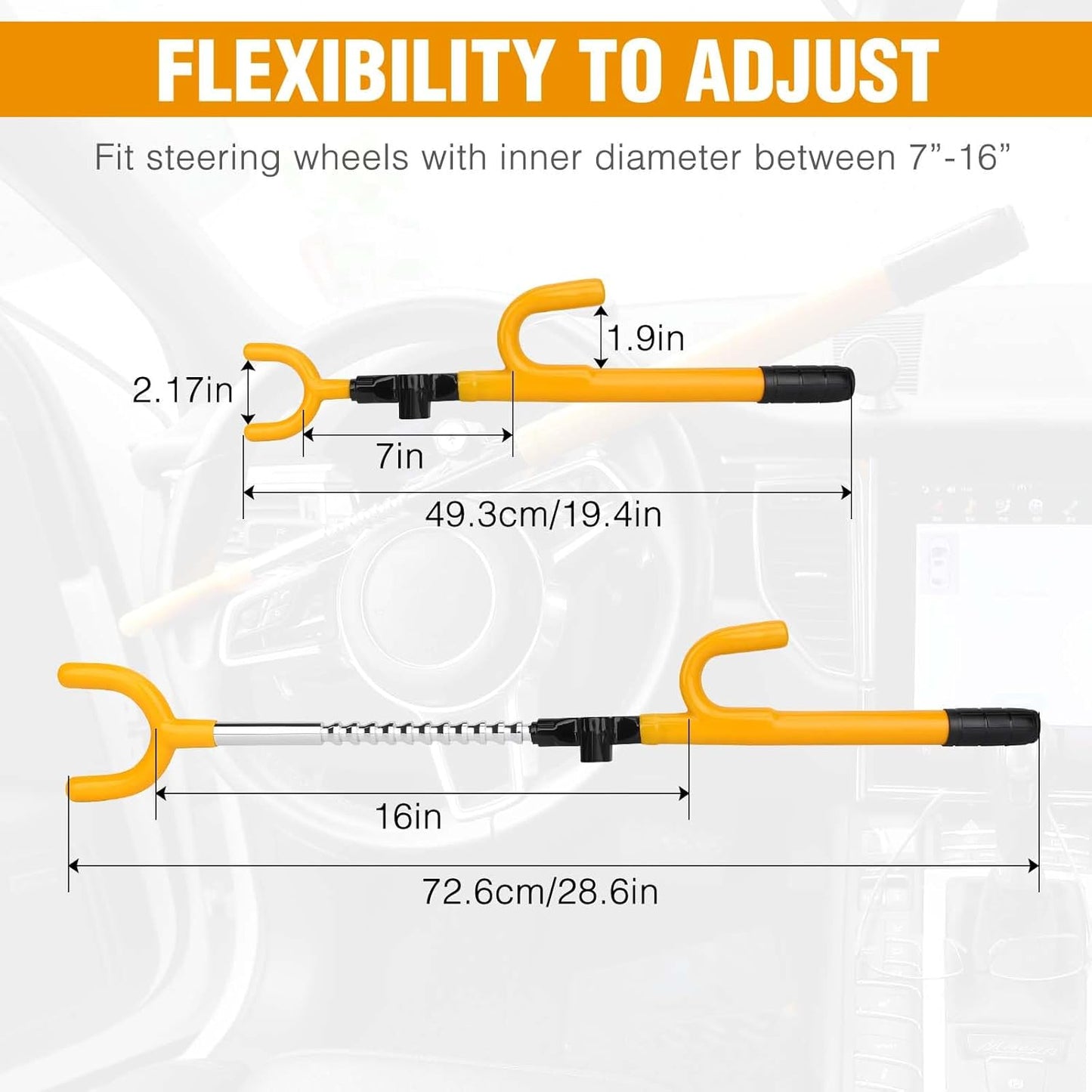 Car Steering Wheel Lock Anti-Theft Device - MIRUNNY Security Steering Wheel Lock with Adjustable Length for Trucks Vans SUVs