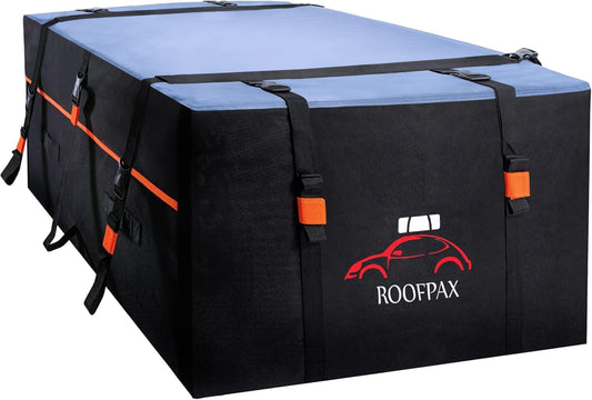 RoofPax Car Rooftop Cargo Carrier Bag Waterproof Storage - Including Double Zippers15 cft. with Heavy-Duty Tie-Down Straps fit Cars with/Without Roof Top Rack or Side Rails.