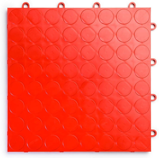 Big Floors RaceDeck CircleTrac, Interlocking Non-Slip Garage Flooring Tile, Durable, Modular, Heavy-Duty Copolymer, Easy Install (Red, 12 Pack of 12 x 12" Tiles)