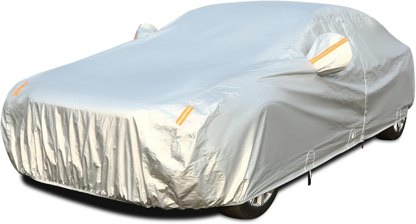 Tecoom Car Cover Waterproof All Weather, 3 Layers Car Covers for Automobiles, Fleece Lining with Zipper Door Lock Full Outdoor Car Cover Wind Snow Hail UV Sun Protection Fit for Sedan (201-210 Inch)
