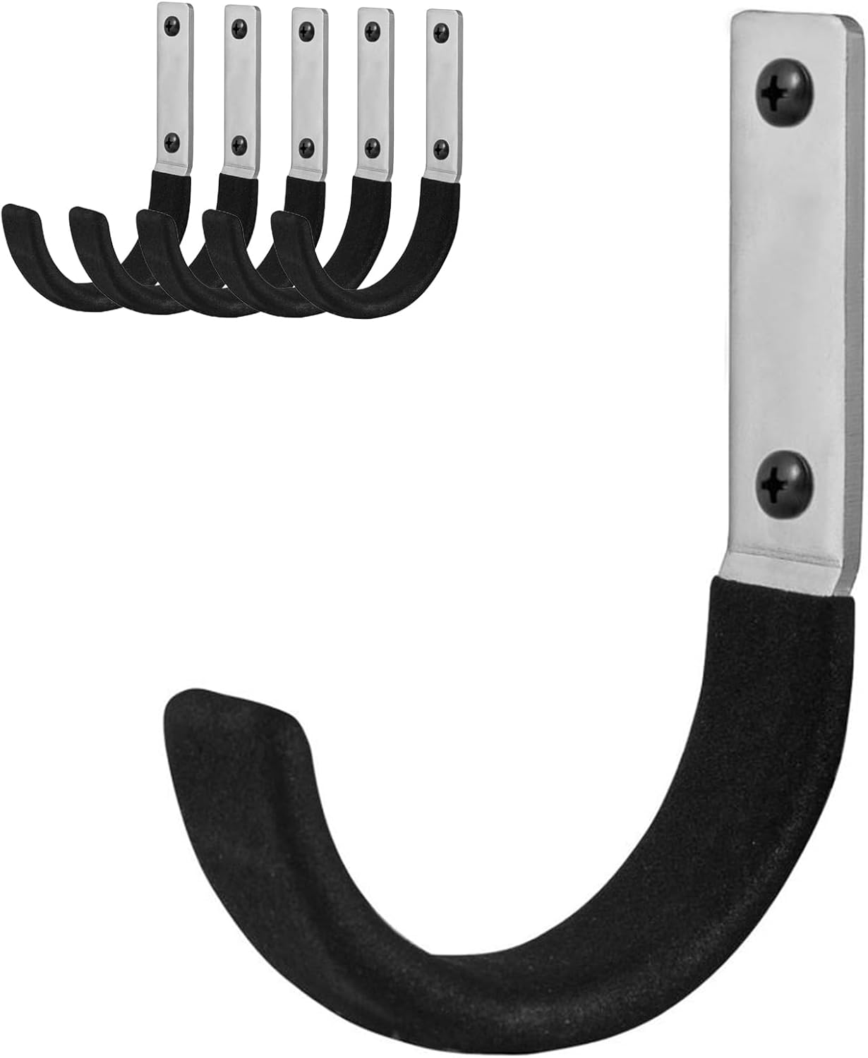 6 Pcs Garage Storage Utility Hook, Upgraded Ladder Hangers, Shed J-Hooks, Heavy Duty Ladder Tool Holders for Garage Wall, Black Wall Hooks for Hanging Tools, Bikes, Hose, Shovels, Rakes