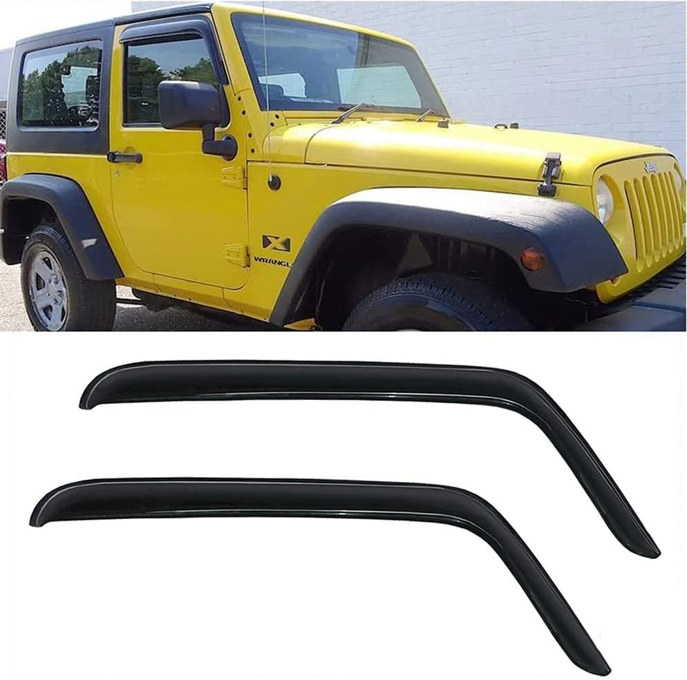 Side Window Visor Wind Vent Deflectors,2pcs Outside Mount Tape-on Shatterproof Dark Smoke Rain Guards Shades fit for 2007-2018 Jeep Wrangler (JK) 2-Door Model 92328