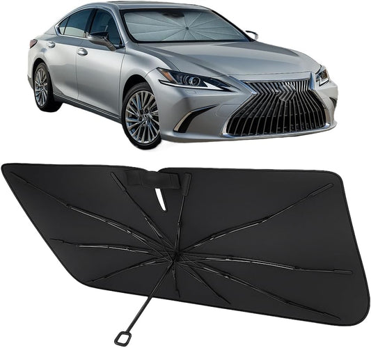 Proadsy Windshield Sun Shade Umbrella for Lexus ES 2019-2025 ES350 ES300h Foldable Car Umbrella Sunshade with Soft TPU Handle Spring Structure Crystal Cooling Material Protect Car from Rays & Heat