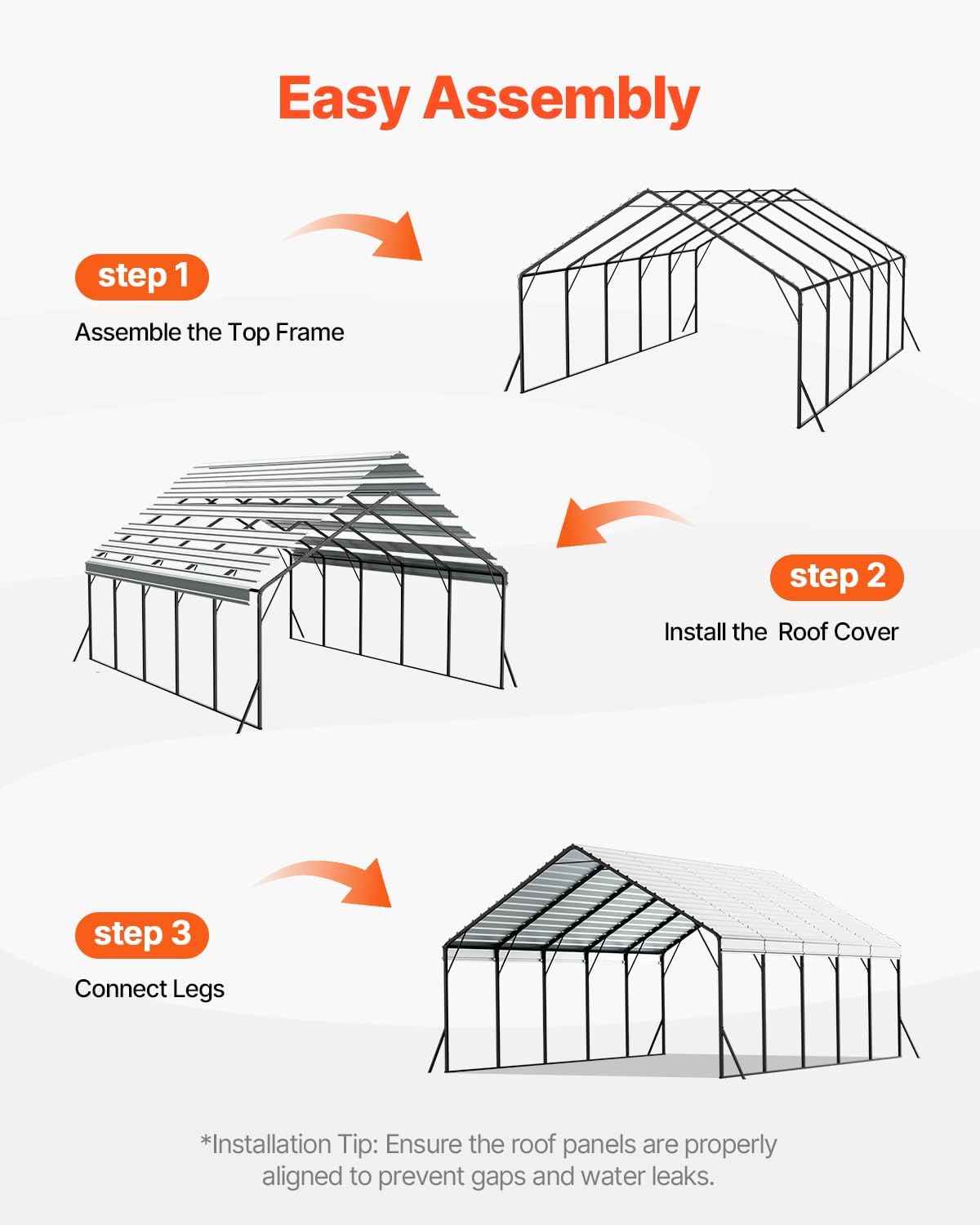 VEVOR 20x24 ft Heavy Duty Metal Carport, Outdoor Car Shelter with Removable PE Sidewalls, Steel Frame Garage for Car, Truck, Boat, Tractor, and Equipment Storage