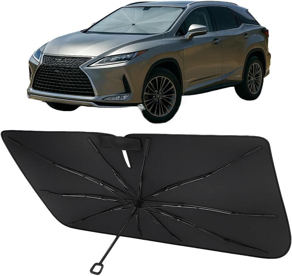 Proadsy Windshield Sun Shade Umbrella for Lexus RX 2016-2022 Foldable Car Umbrella Sunshade with Soft TPU Handle Spring Structure Crystal Cooling Material Protect Car from Rays & Heat