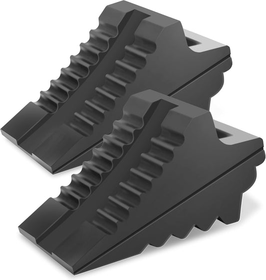 PR1ME Heavy Duty Rubber Wheel Chocks, Rubber Tire Blocks, RV Solid Rubber Wheel Wedge Blocks, 2 Pack Black 8.6" x 3.7" x 4.7", Carrying Handle, for Travel Trailer, Camper, RV, Truck