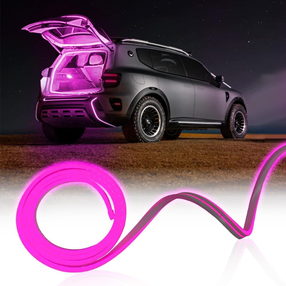 Car LED Strip Light For Trunk, 158Inch IP67 Silicone Waterproof Neon Light Strip Embedded, Flexible Cutting Universal Auto Interior Lights(Pink)
