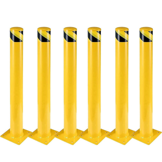Safety Bollard 6 Packs,36 Inch High Heavy-Duty Yellow Safety Bollard Steel Posts,4.5 Inch Diameter,Safety Bollard with 16 Anchor Bolts - Perfect for Traffic Control, Driveway Barriers,Parking Poles