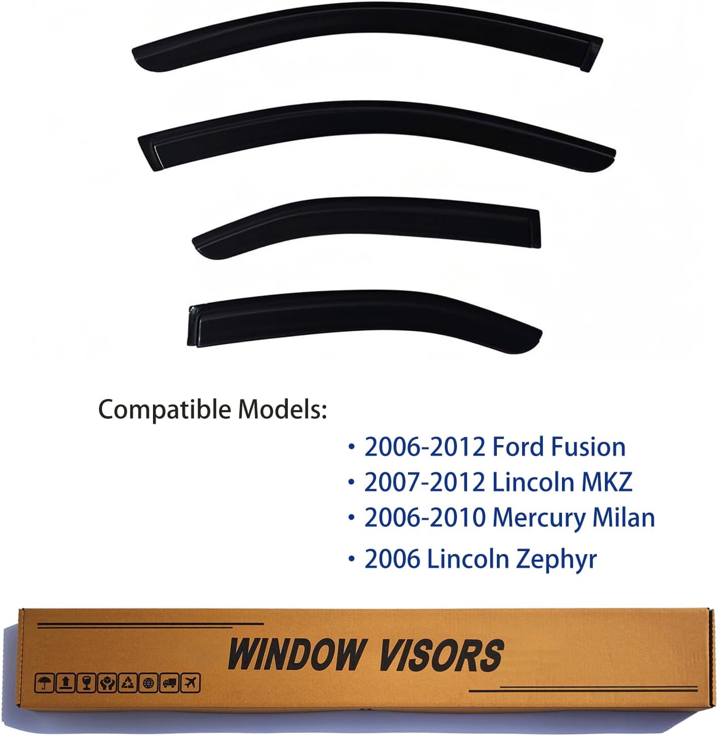 Window Visors Rain Guards fits 2006-2012 Ford Fusion, Out-Channel Window Wind Deflectors Vent Shades Accessories for 2007-2012 Lincoln MKZ, 2006-2010 Mercury Milan, 2006 Lincoln Zephyr, 4 Pcs