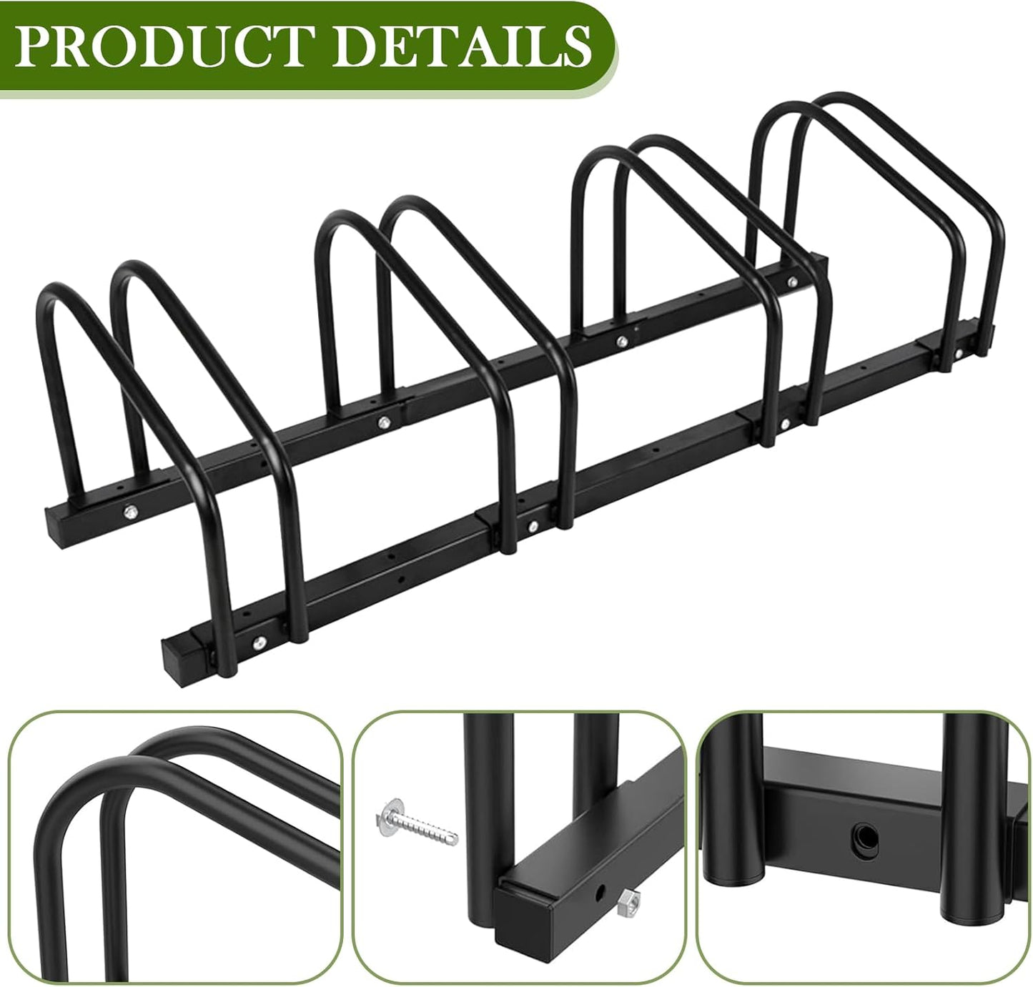 iCool Bikes Floor Bike Stand for 4 Bike, Bike Parking Rack Garage Bike Storage Indoor/Outdoor Stand, Max. Tire Width 2.15"