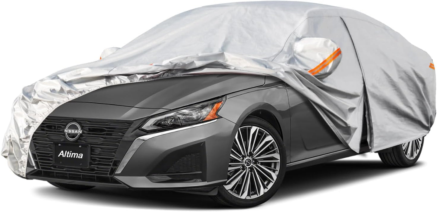 Kayme 6 Layers Car Cover Custom Fit for Nissan Altima (2002-2025) Waterproof All Weather for Automobiles, Outdoor Full Cover Rain Sun UV Protection.Silver