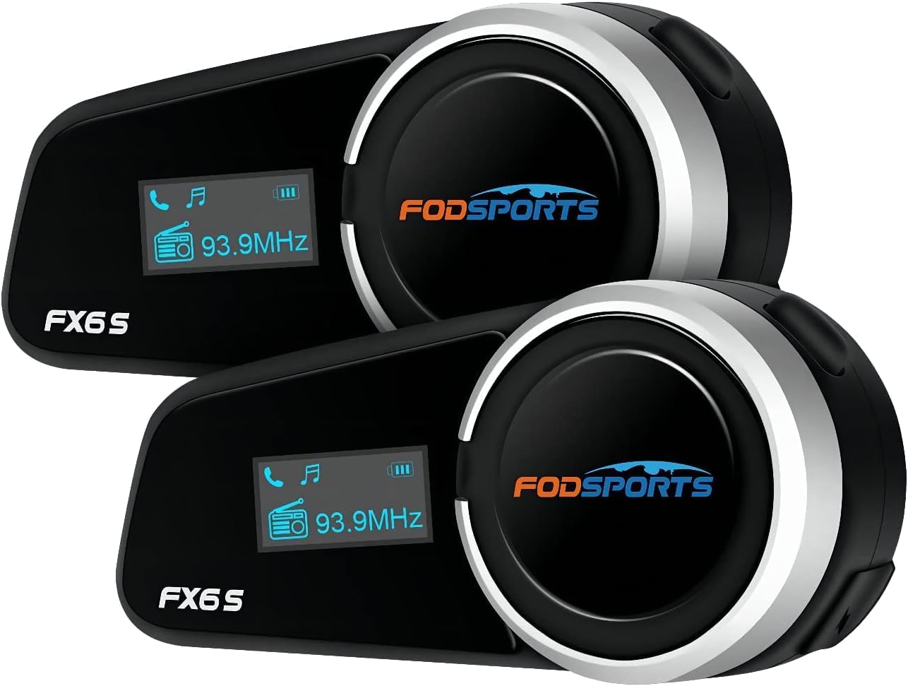 Fodsports FX6S Bluetooth Motorcycle Headset, 6-Way Motorbike Intercom Bluetooth, 1000m Motorcycle Helmet Communication Systems/Voice Dial/Universal Pairing/FM Radio (2 Pack FX6S with LED)
