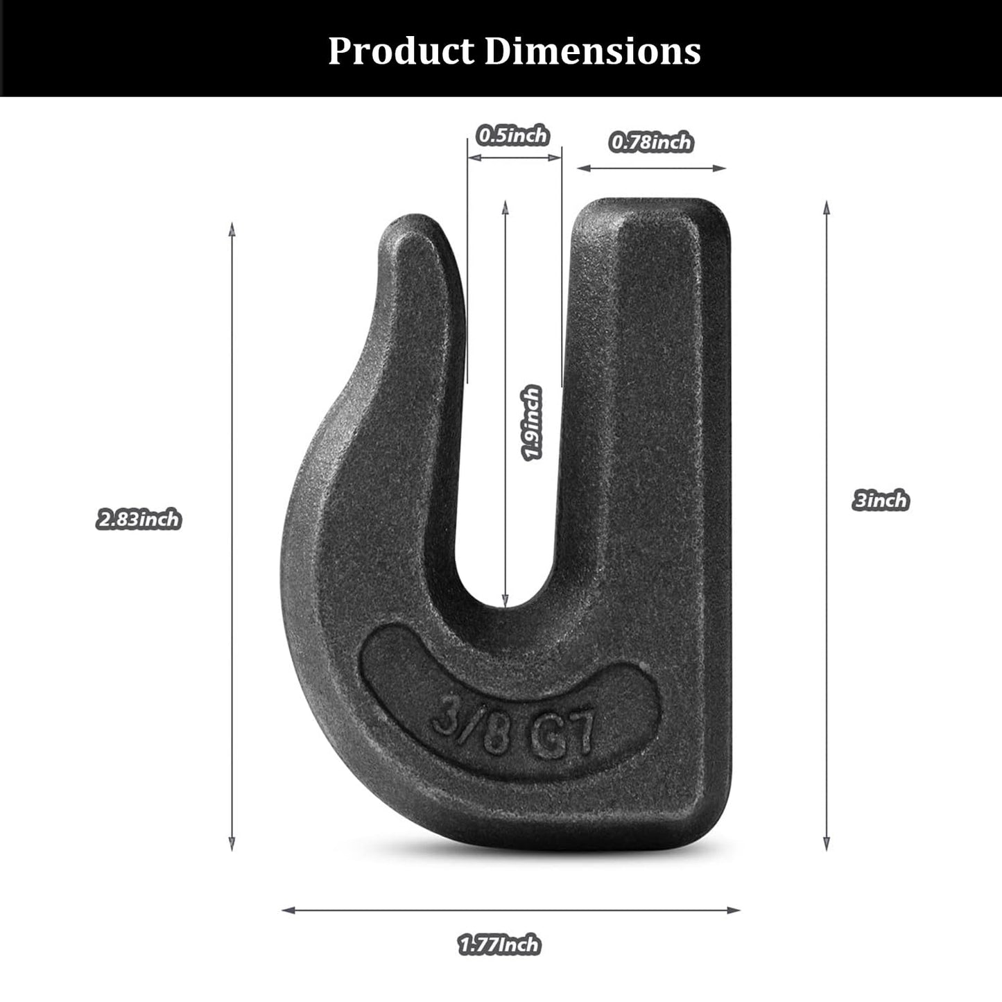 3/8 inch Weld On Grab Hooks, 4PCS Heavy Duty Clevis Grab Hook, G70 Tractor Bucket Hooks Great for Car, Truck, Tractors, Loader Bucket Forklift Trailer